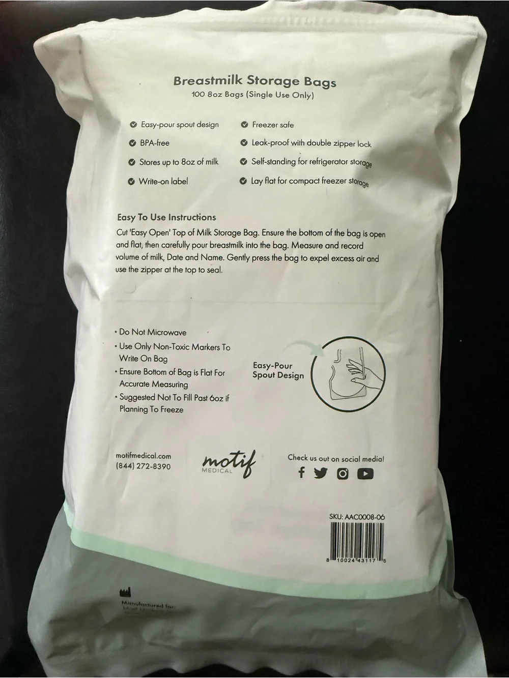 Motif Clear Mint Breastmilk Storage Bag - Mint